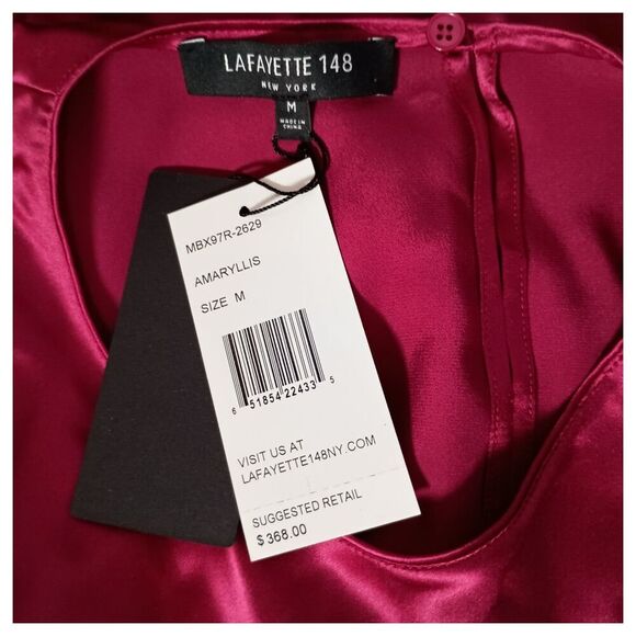 Lafayette 148 New York Blouse M Womens Red Button Casual Solid Silk Amaryllis - Picture 4 of 5